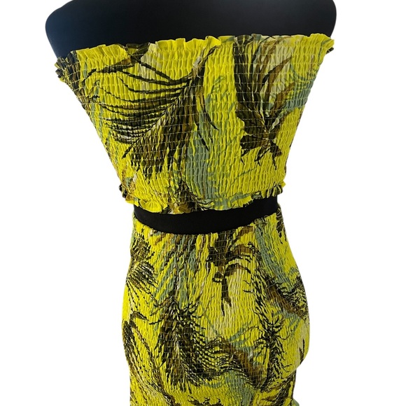 Yellow multicolored Willa crinkled tube top,skirt, two piece adjustable tie, - Picture 3 of 9